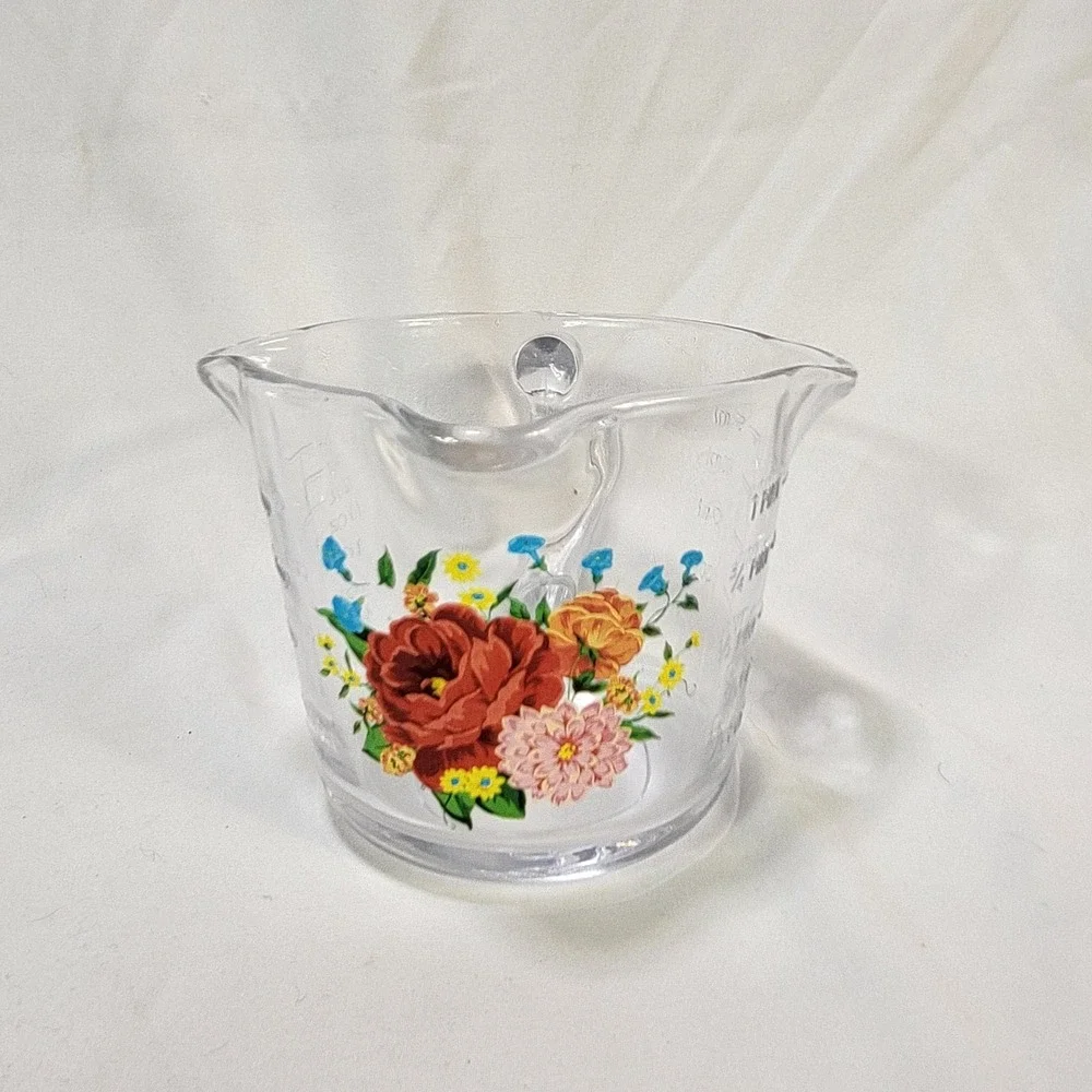 Pioneer Woman Glass Measuring Cup Pint Triple Pour Spout 2 Cup Sweet Rose Flower